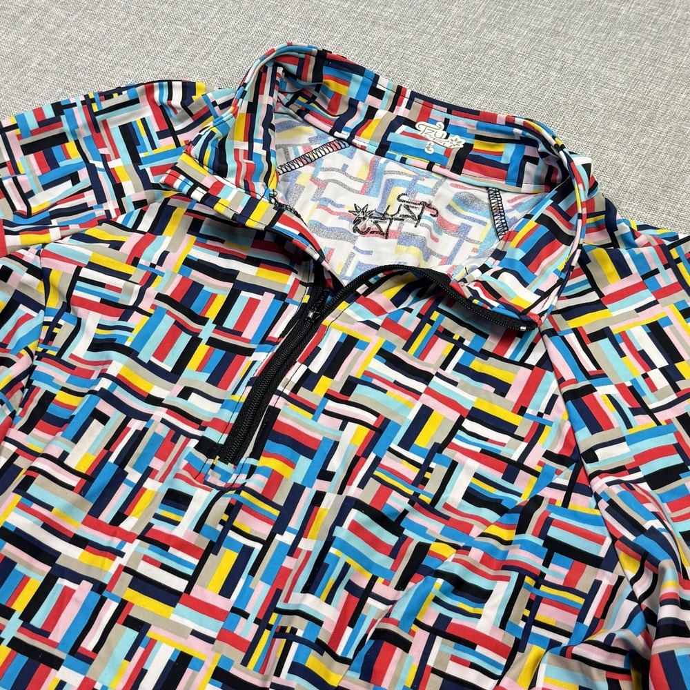 Tzu‎ Tzu Golf 1/4 Zip Top Shirt Womens Large Multicolor Collared 3/4 Sleeve